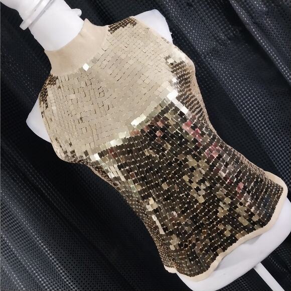 BELLDINI! GORGEOUS GOLDEN SEQUINNED SHEATH TOP, KNIT BASE, ZIPPER BACK! SZ L - Picture 10 of 10